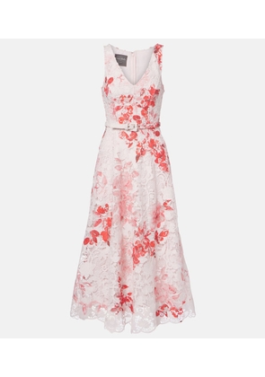 Monique Lhuillier Belted floral midi dress