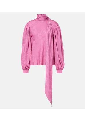 Gucci Scarf-detail floral silk blouse