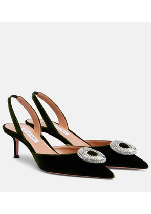 Aquazzura Crystal Hoop 50 velvet slingback pumps