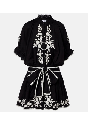 Juliet Dunn Belted cotton and linen minidress