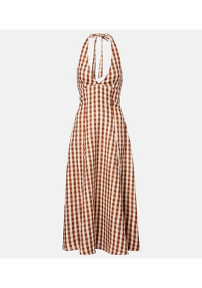 Faithfull Marais gingham halterneck linen midi dress