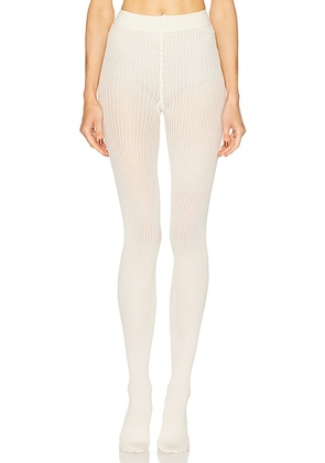 SWEDISH STOCKINGS Zoe Ribbed Tights in Ivory - Ivory. Size L (also in M).