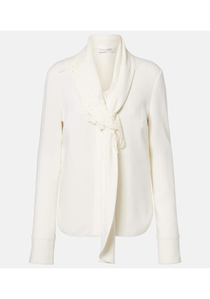 Oscar de la Renta Lace-trimmed silk-blend georgette blouse