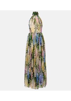 Oscar de la Renta Floral gathered silk chiffon gown