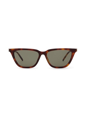 Saint Laurent Thin Acetate Cat Eye Sunglasses in Havana & Grey - Brown. Size all.