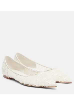 Jimmy Choo Love embellished mesh ballet flats