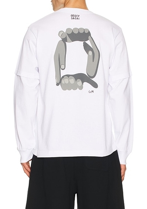 Sacai Geoff Sacai Print Longsleeve T-Shirt in White - White. Size 3 (also in 2, 4, 5).
