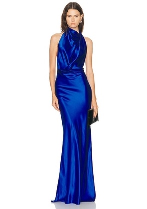 The Sei Halter Drape Bias Gown in Sapphire - Blue. Size 0 (also in 2, 4, 6, 8).