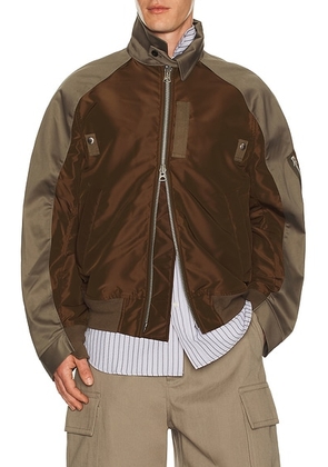 Sacai Cotton Chino x Nylon Twill Blouson in Gray & Brown - Brown. Size 4 (also in 2).