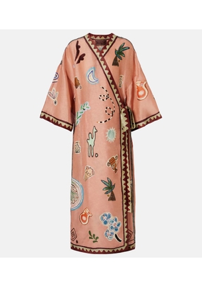 Alemais Linen and silk-blend wrap midi dress