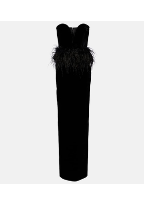 The New Arrivals Ilkyaz Ozel Feather-trimmed strapless velvet gown