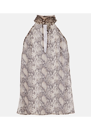 Nili Lotan Alla snake-print halterneck silk top