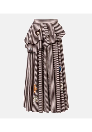 Alemais Sirocco embroidered striped cotton maxi skirt