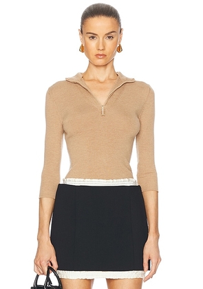 Victoria Beckham Half Zip Short Sleeve Top in Sandstorm - Tan. Size L (also in ).