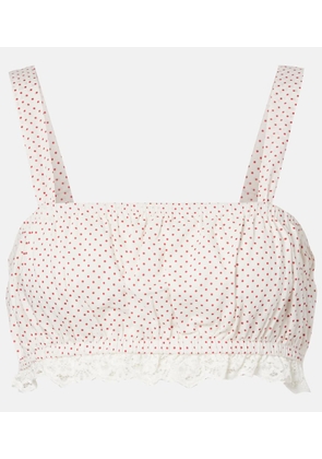 Posse Marlowe lace-trimmed polka-dot cotton crop top