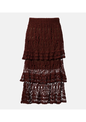 Anna Kosturova Elsie tiered cotton crochet midi skirt
