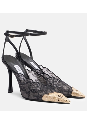 Jimmy Choo Faiz 100 leather-trimmed lace pumps