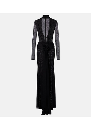 David Koma Floral-applique mesh gown