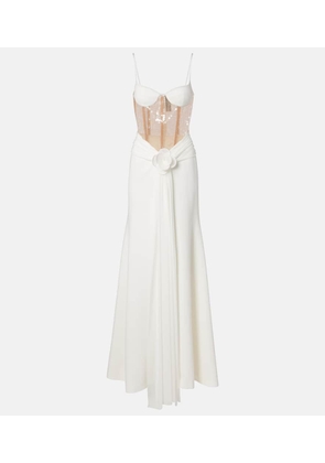 David Koma Floral-applique sequined bustier gown