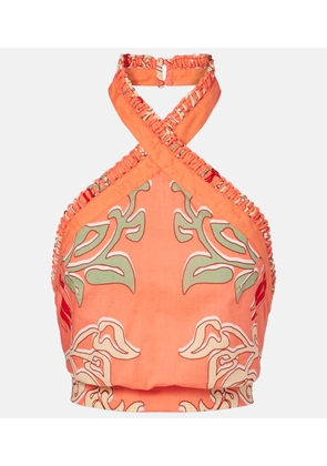Poupette St Barth Suma printed cotton crop top