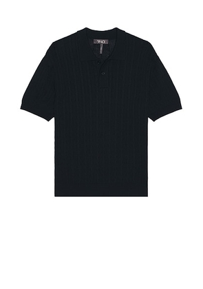 WAO Cable Knit Short Sleeve Polo in Navy - Navy. Size S (also in M).