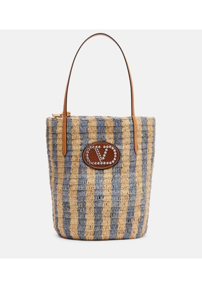 Valentino Garavani VLogo Large leather-trimmed striped raffia tote bag