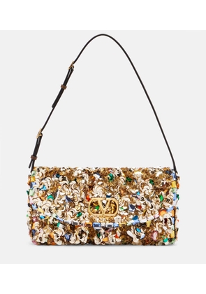 Valentino Garavani Vain Soft Mini leather-trimmed sequined shoulder bag