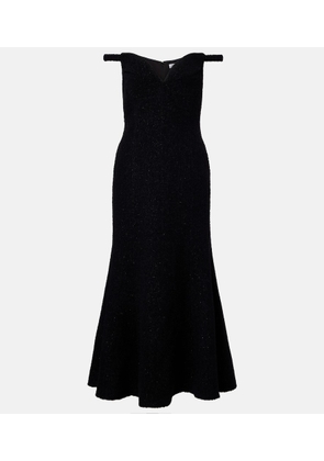 Self-Portrait Off-shoulder boucle midi dress