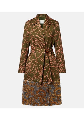 Dries Van Noten Floral sequined cotton wrap coat