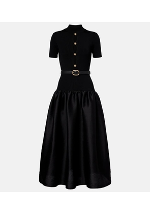 Self-Portrait Belted keyhole cutout taffeta midi dress