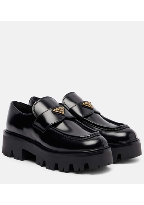 Prada Logo leather platform loafers