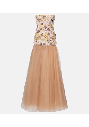 Costarellos Theia floral-applique sequined tulle gown