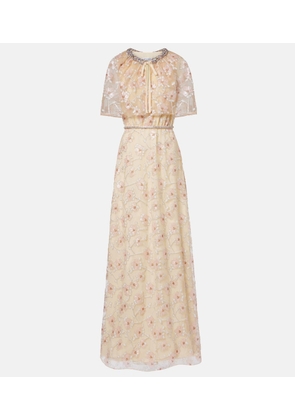 Self-Portrait Embellished floral caped maxi dress