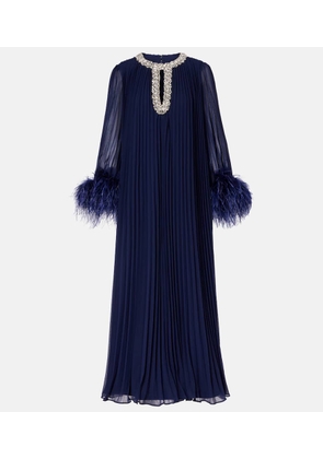 Self-Portrait Embellished feather-trimmed chiffon maxi dress