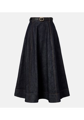 Self-Portrait High-rise denim midi skirt