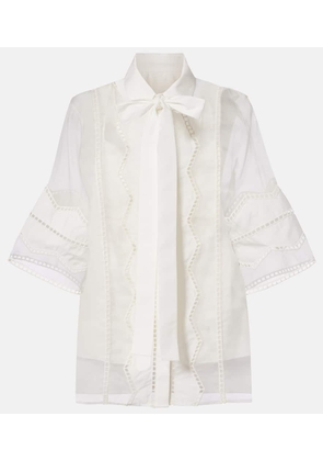 Elie Saab Tie-neck cotton and silk-blend blouse