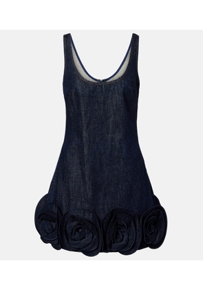 Self-Portrait Floral-applique denim minidress