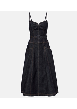 Self-Portrait Belted denim bustier dress