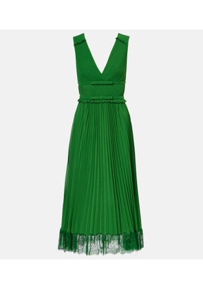 Self-Portrait Lace-trimmed plisse chiffon midi dress