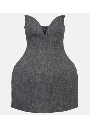 Self-Portrait Herringbone wool-blend bustier dress