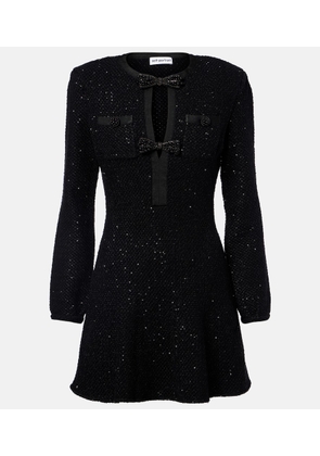 Self-Portrait Bow-detail sequined knitted minidress