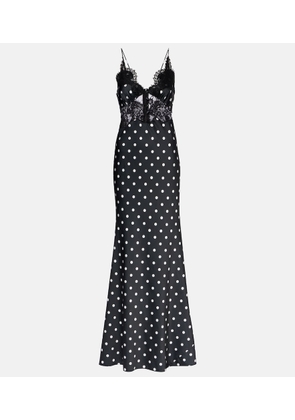 Self-Portrait Polka-dot lace-trimmed satin gown