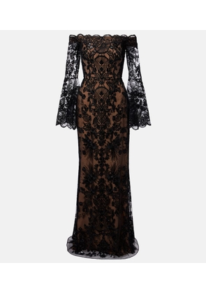 Elie Saab Sequined off-shoulder lace gown