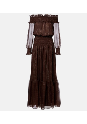 Self-Portrait Shirred silk-blend georgette maxi dress