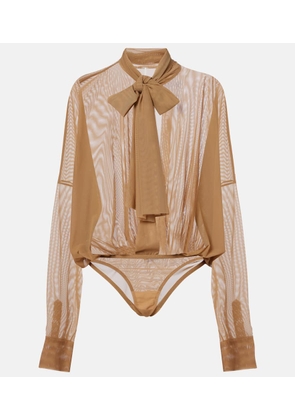 Norma Kamali Sheer tie-neck mesh bodysuit