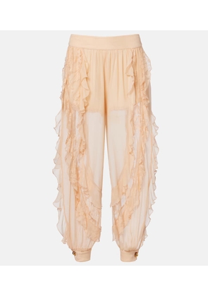 Zimmermann Rebellion Splice ruffled silk tapered pants