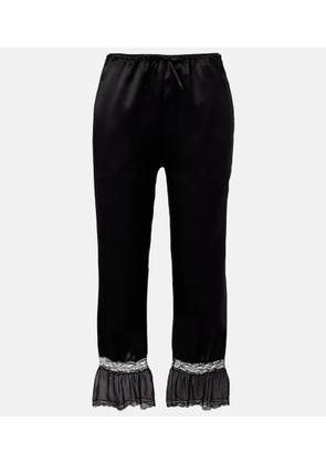 Saint Laurent Lace-trimmed silk satin wide-leg pants