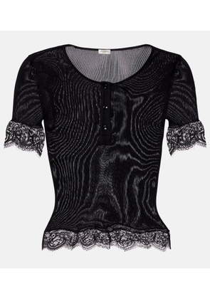 Saint Laurent Lace-trimmed silk jersey top