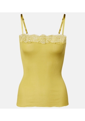 Saint Laurent Lace-trimmed ribbed-knit silk camisole