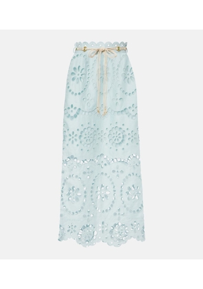 Zimmermann Awaken embroidered linen midi skirt